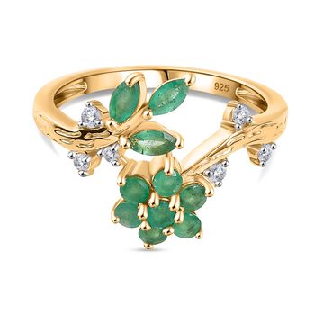 Kagem Sambischer Smaragd Ring 925 Silber 750 Gelbgold Vermeil (Gr&ouml;&szlig;e 21.00) ca. 1,23 ct