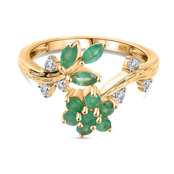 Kagem Sambischer Smaragd Ring 925 Silber 750 Gelbgold Vermeil (Gr&ouml;&szlig;e 21.00) ca. 1,23 ct