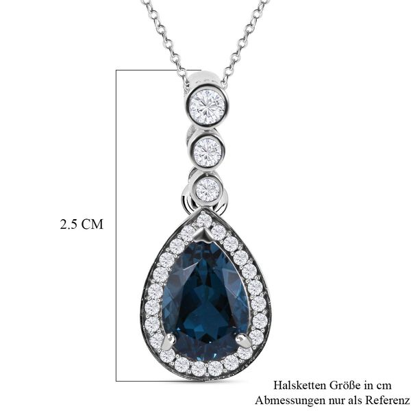 London Blau Topas und wei&szlig;er Zirkon Anh&auml;nger mit Kette, 925 Silber, 925 Silber rhodiniert ca. 2.59 ct image number 5