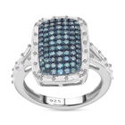 Blauer Diamant und weißer Diamant Ring, 925 Silber platiniert (Größe 16.00) ca. 1.00 ct