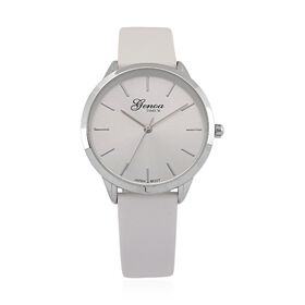 GENOA TIME V2 - Quarzuhr mit japanischem PC21S Werk, weißem Zifferblatt und weißem Lederarmband, Edelstahl Gehäuse, 3 ATM wasserdicht