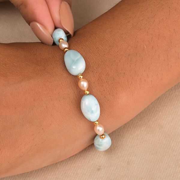 AA Larimar und Süßwasser Perle 45cm Halskette und 19cm Armband image number 9