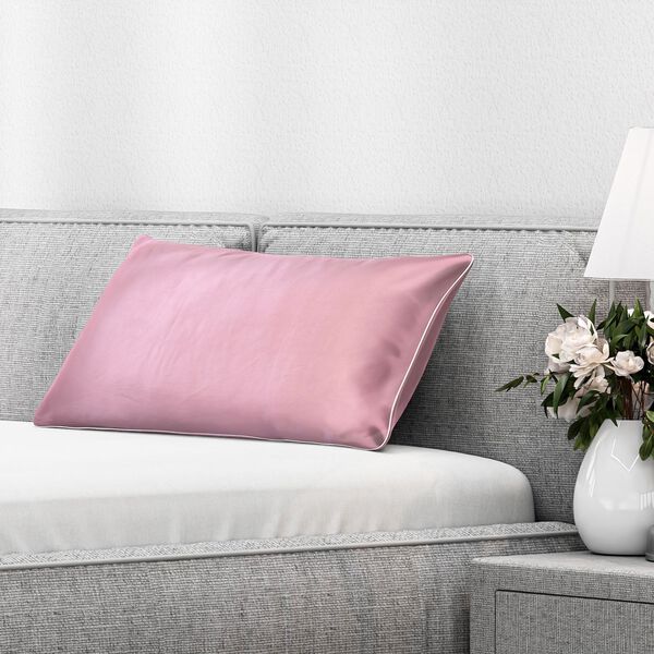 Serenity Night - Premium Collection - 1 Kissen mit 1 Kissenbezug aus 100% Maulbeerseide, mit Paspelierung, Perlmuttkn&ouml;pfen und Federf&uuml;llung, 40 x 80 cm, Perlmutt