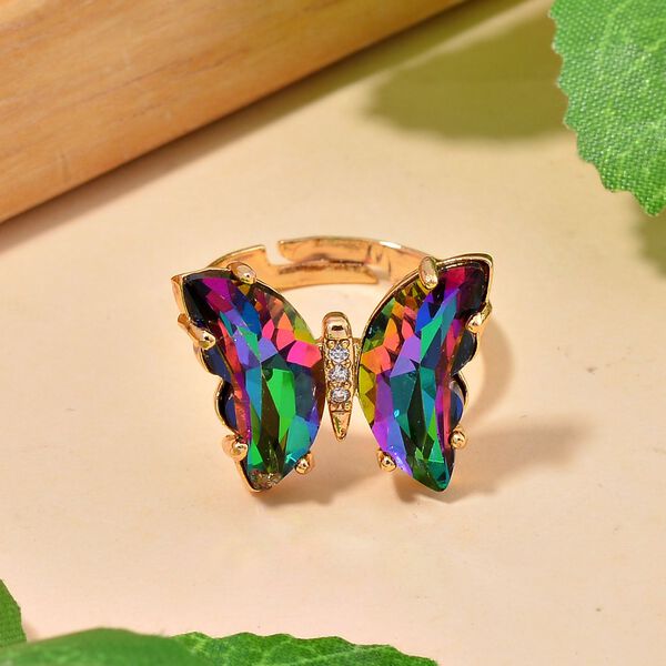 Flexibler wei&szlig;er Zirkonia und mehrfarbiger Kristall-Ring (16,50-19,50) image number 2