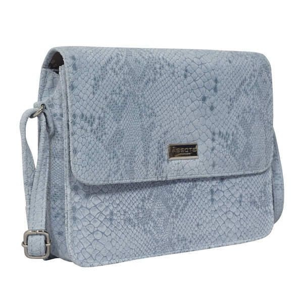 ASSOTS LONDON - Schlangendruck Crossbody Tasche aus 100% echtem Leder, 22x19x6cm, blau image number 4
