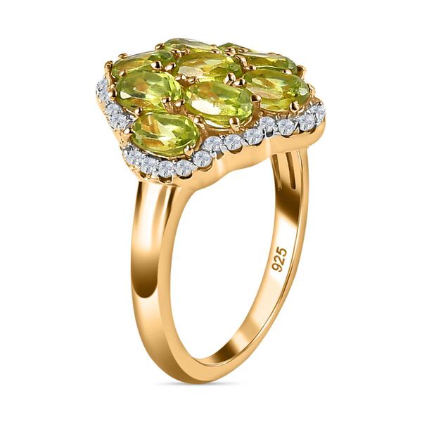 AA Natürlicher, italienischer Vesuvianit, Weißer Zirkon Ring, 925 Silber Gelbgold Vermeil, (Größe 20.00), ca. 2.88 ct image number 5