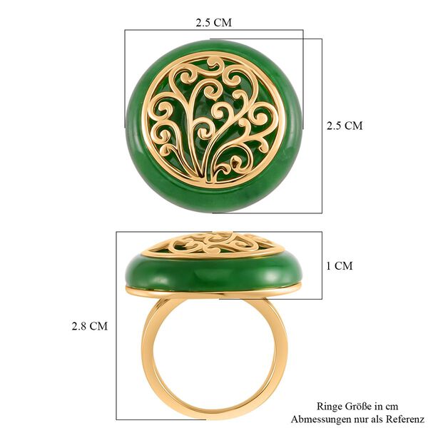 Gr&uuml;ne Jade Ring 925 Silber Gelbgold Vermeil (Gr&ouml;&szlig;e 16.00) ca. 26.80 ct image number 6