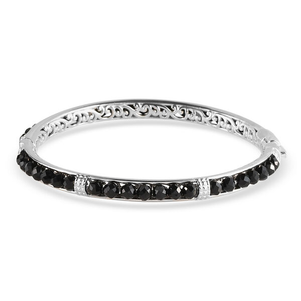 Schwarzer Spinell-Armreif, 19 cm, Messing platiniert ca. 28,10 ct