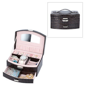 Schmuckk&auml;stchen mit Krokopr&auml;gung und Schloss und Schl&uuml;ssel, Schwarz