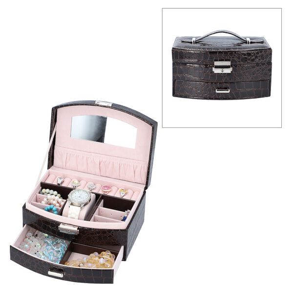 Schmuckk&auml;stchen mit Krokopr&auml;gung und Schloss und Schl&uuml;ssel, Schwarz image number 0