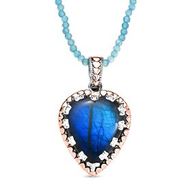 D'Joy AAA Labradorit und Neon Apatit zweifarbiger Anhänger mit 45cm Kette - 45 ct.