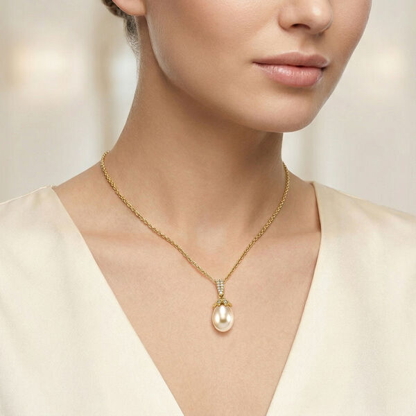 EVER TRUE Rosa S&uuml;&szlig;wasser Perle (13x9 mm), Wei&szlig;er Zirkon Schmuckset ca. 50 cm image number 2