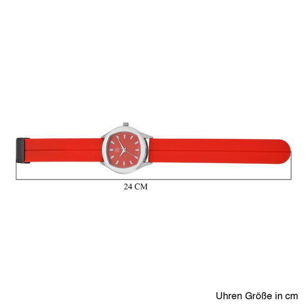 STRADA - Uhr mit japanischem Uhrwerk, silbernem Geh&auml;use und rotem Silikonarmband image number 8