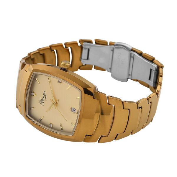 GENOA - Armbanduhr mit Datumsanzeige, Japanische-Uhrwerk mit Wei&szlig;er Kristall, Wolframstahlgeh&auml;use, Reiner Edeslstahl, Goldfarben image number 5