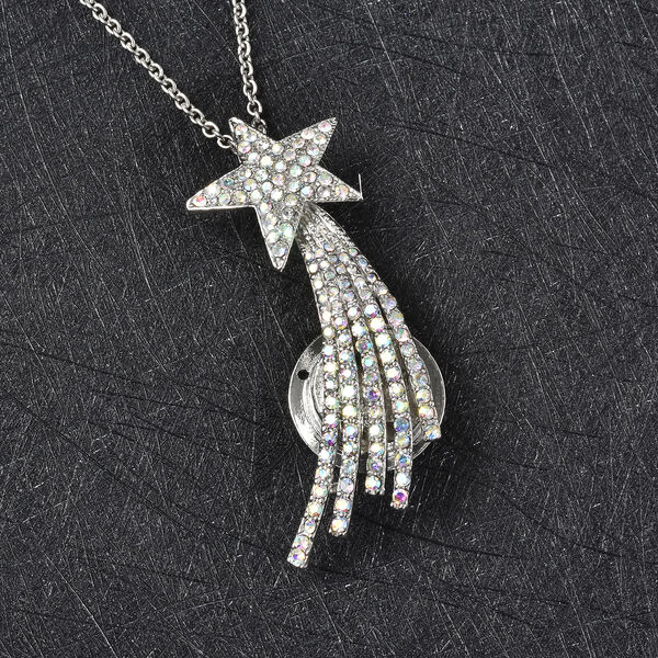 Wei&szlig;e Kristall-Sternschnuppe-Brosche cum Anh&auml;nger mit Kette - 4 ct. image number 3