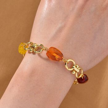 Simuliertes Mehrfarbiges Bernstein Armband ca. 19 cm + 5 cm Extender, goldfarben
