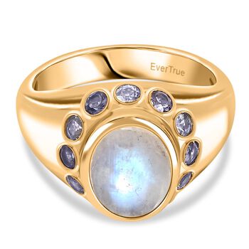 Regenbogen Mondstein, Iolit Ring Messing (Gr&ouml;&szlig;e 17.00) ca. 3,55 ct