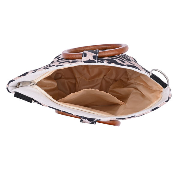 Handtasche mit Holzgriff, Schlangenhautmuster, Gr&ouml;&szlig;e 32x12x29cm, Schwarz und Beige image number 5