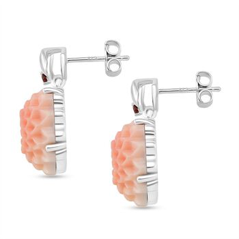 D'Joy Nat&uuml;rlicher Rosa K&ouml;nigsmuschel Perle, Roter Granat Ohrringe 925 Silber rhodiniert