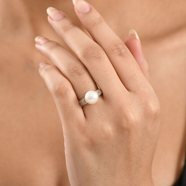 EverTrue S&uuml;&szlig;wasser Perle und wei&szlig;er Zirkon Ring image number 2
