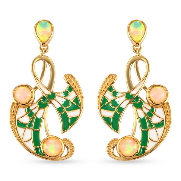 Nat&uuml;rliche, &Auml;thiopische Opal-Ohrringe, 925 Silber vergoldet ca. 1,73 ct