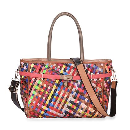 Chaos by Elsie - Echte Leder Tote Bag mit RFID und Mattem Webdesign, 34x14x25cm