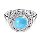 AA Sleeping Beauty Türkis, Weißer Zirkon Ring, 925 Silber rhodiniert (Größe 18.00) ca. 2.57 ct