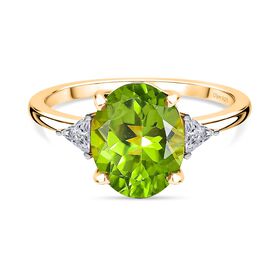 D'Joy Peridot, Moissanit Ring 925 Silber 750 Gelb Vergoldet (Größe 17.00) ca. 2,95 ct