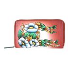 SUKRITI - handbemalte Brieftasche aus echtem Leder mit RFID Schutz, Blumenmuster blau image number 0