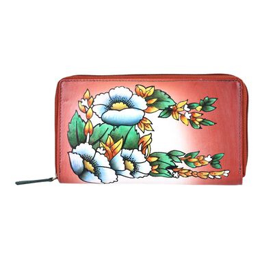SUKRITI – handbemalte Echtleder Brieftasche, Blumenmuster blau
