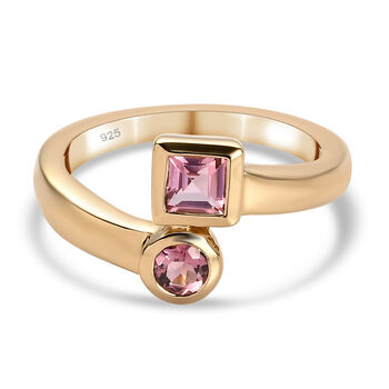 Rosa Turmalin Bypass Ring 925 Silber vergoldet (Gr&ouml;&szlig;e 16.00) ca. 0,60 ct