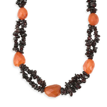 Roter Granat, Karneol Halskette ca. 50 cm Nickelfreies Messing Platiniert ca. 555.00 ct
