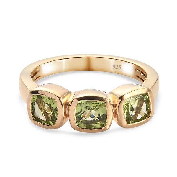 Peridot 3 Stein Ring 925 Silber 585 Vergoldet