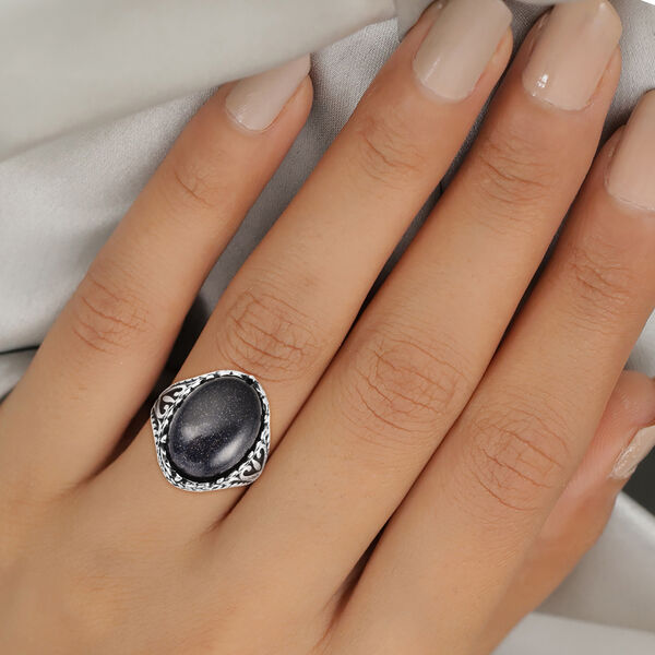 Blauer Sandstein Ring in Edelstahl image number 3