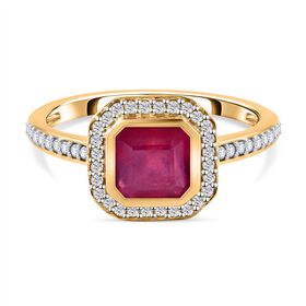 AA Afrikanischer Rubin (Fissure gefüllt), Weißer Zirkon Ring 925 Silber Gelbgold Vermeil (Größe 20.00) ca. 1,76 ct