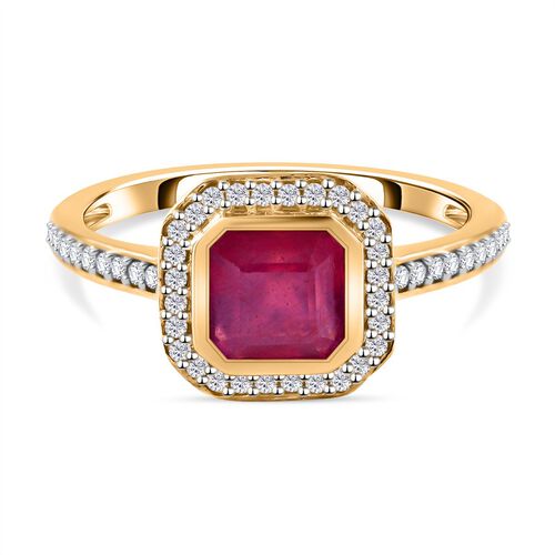 AA Afrikanischer Rubin (Fissure gefüllt), Weißer Zirkon Ring 925 Silber Gelbgold Vermeil (Größe 20.00) ca. 1,76 ct image number 0