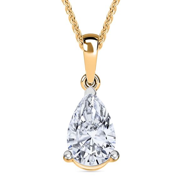 LUXURIANT SGL zertifizierter SI-GH Labor Tropfen-Diamant Anhänger mit 50cm Kette,  925 Silber 750 Gelbgold Vermeil - 1 ct. image number 0