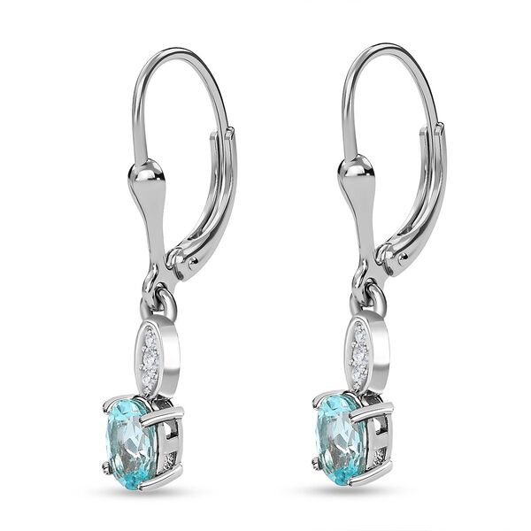 Paraiba-Apatit, Wei&szlig;er Zirkon Ohrringe 925 Silber platiniert ca. 1.07 ct image number 4