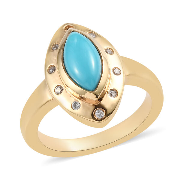 Nat&uuml;rlicher Sleeping Beauty T&uuml;rkis und Zirkon Halo Ring 925 Silber 585 Vergoldet image number 5