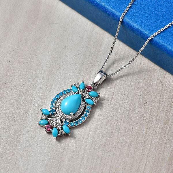 D'Joy Sleeping Beauty T&uuml;rkis, Rosa Turmalin, Neon Apatit und Wei&szlig;er Zirkon ca. 50 cm 925 Silber Rhodiniert ca. 3.12 ct image number 1