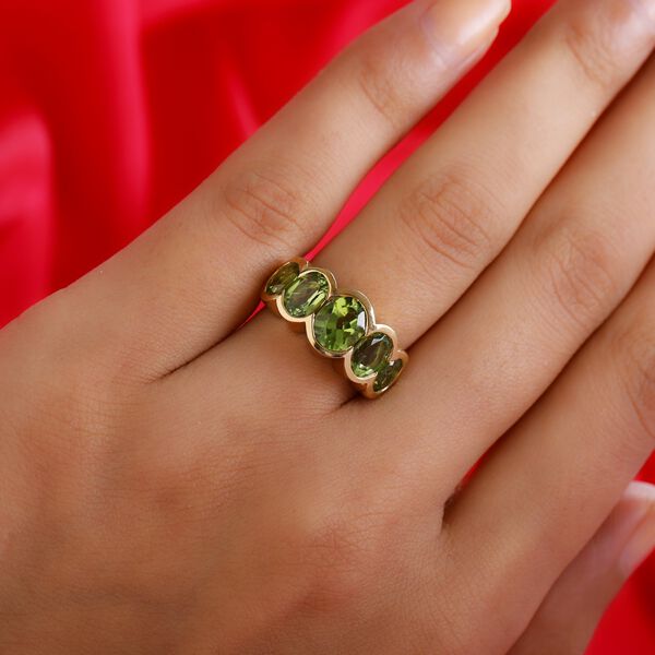 Peridot 5 Stein Ring 925 Silber 585 Vergoldet image number 3
