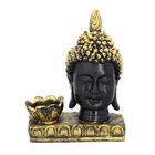 Lotus Buddha Kopf Figur Kerzenleuchter, Schwarz und Gold image number 0