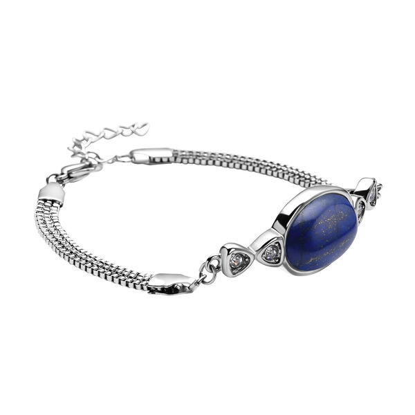 Lapislazuli und wei&szlig;es Kristall-Armband, 19 cm- 12,80 ct. image number 3