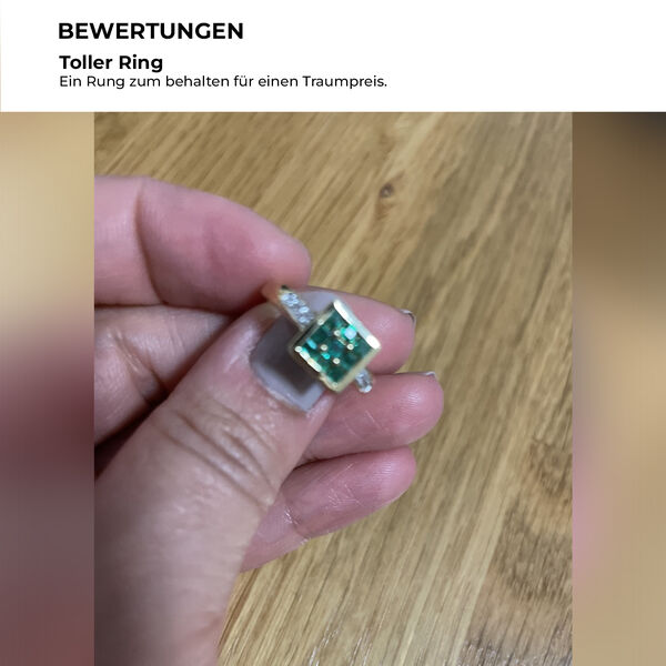 Kagem sambischer Smaragd und Zirkon-Ring, 925 Silber Gelbgold Vermeil  ca. 0,48 ct image number 9