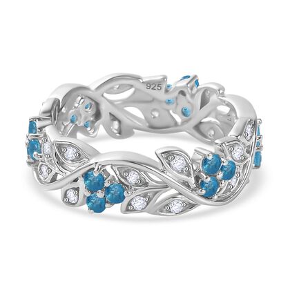 AA Neon Apatit, Wei&szlig;er Zirkon Ring 925 Silber platiniert (Gr&ouml;&szlig;e 19.00) ca. 1.08 ct