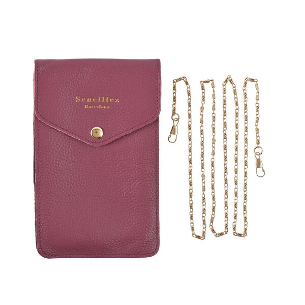 Sencillez - Crossbody Handytasche aus 100% echtem Leder mit Sichtfenster, 12x1x18cm, Lila image number 6