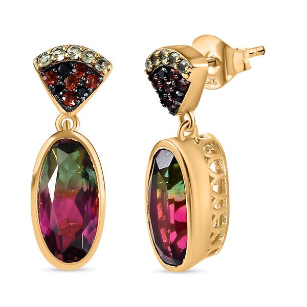 Wassermelonen Quarz Triplett und Multi-Edelstein-Ohrringe - 6,13 ct.