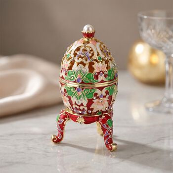 "QF5053-002 Egg shape Trinket Storage Box Material:metal& synthetic crystal color: Red size: 12*7CM"
