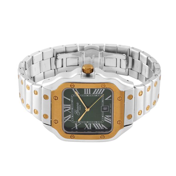 GENOA - Elegante Japan-Uhr mit Datumsfunktion, IPS-versilbertem Geh&auml;use, r&ouml;mischen Ziffern, Edelstahlarmband, 3 ATM Wasserdichtigkeit, 20 cm, bicolor image number 5