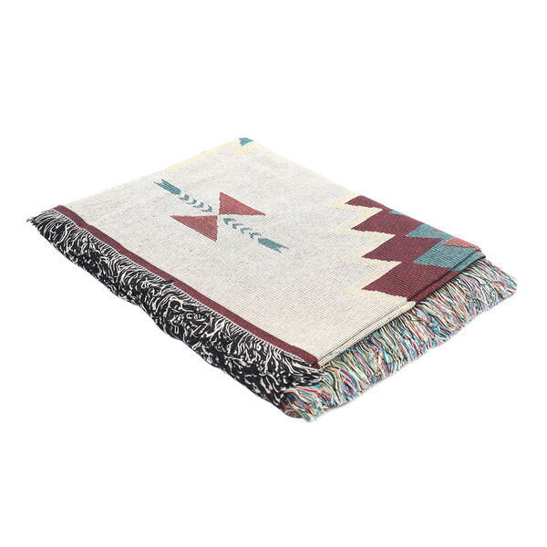 Jacquard gewebte H&auml;keldecke mit Fransen, Santa-Fe-Muster, Gr&ouml;&szlig;e 130x150 cm, Elfenbeinfarben image number 3